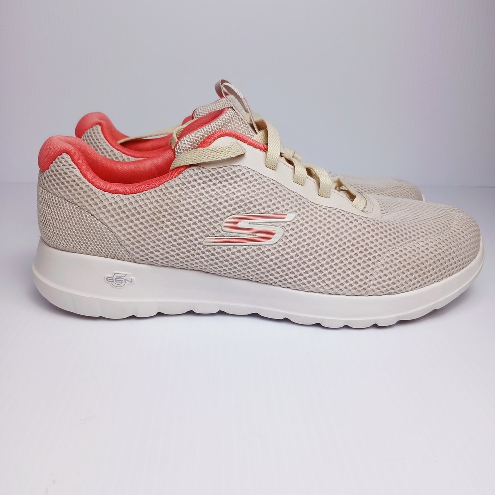 Skechers GoWalk Joy Women 11 Oatmeal‎ Pink Mesh Walking Shoes EUC